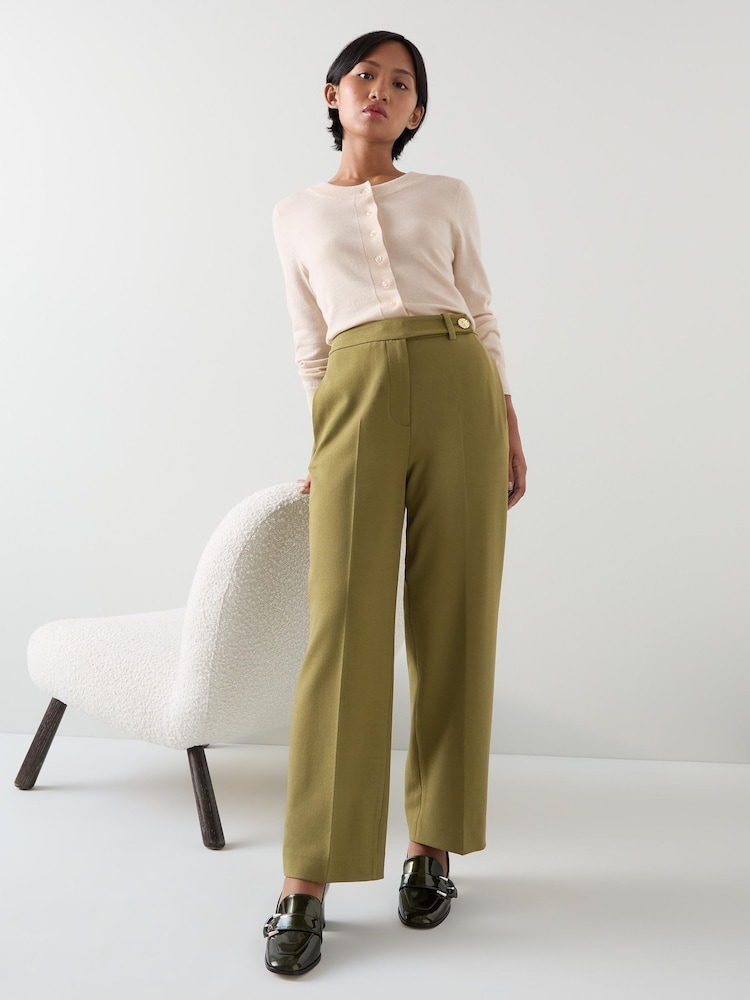 LK Bennett Green Petite Billie Tailored Crop Wide Trousers - Image 1 of 4