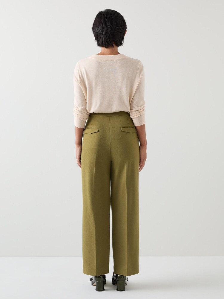 LK Bennett Green Petite Billie Tailored Crop Wide Trousers - Image 2 of 4
