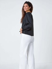 Roman Black Plain Tie Front Woven Top - Image 4 of 5