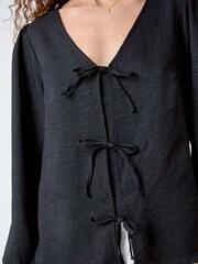 Roman Black Plain Tie Front Woven Top - Image 5 of 5