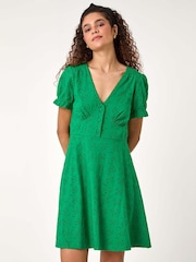 Roman Green Embroidered Cotton Stretch Jersey Dress - Image 4 of 5