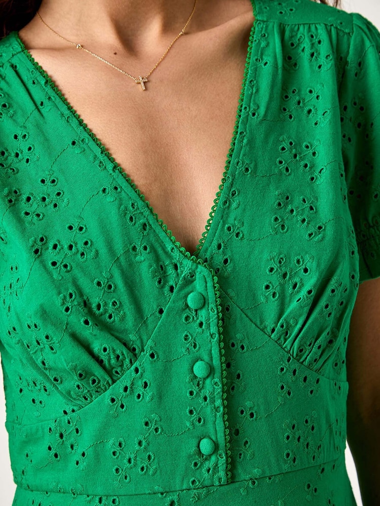 Roman Green Embroidered Cotton Stretch Jersey Dress - Image 5 of 5