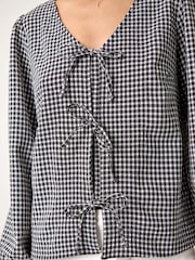 Roman Black Gingham Print Tie Front Woven Top - Image 5 of 5