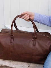 Jonnys Sister Personalised Secret Message Nuhide Brown Holdall with a Matching Strap - Image 1 of 3
