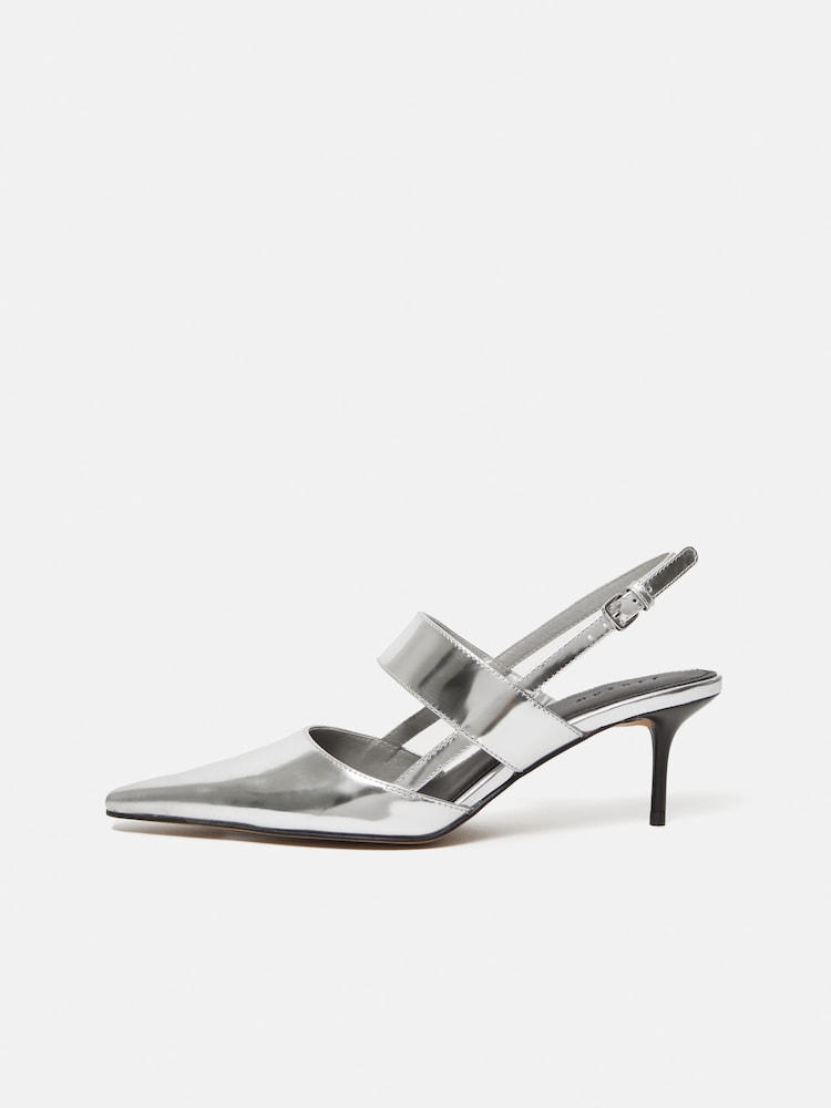Jigsaw Silver Leather Kitten Heels - Image 1 of 5