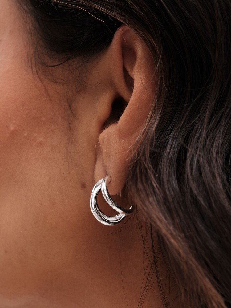 Simply Silver Silver Tone Sterling 925 Polished Triple Row Hoop Earrings - Image 1 of 1 Simply Silver Silver Tone Sterling 925 Polished Triple Row Hoop Earrings - Image 1 of 1