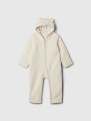 Gap White Sherpa Bear Hooded Footless Pramsuit (Newborn-24mths) - Image 1 of 2