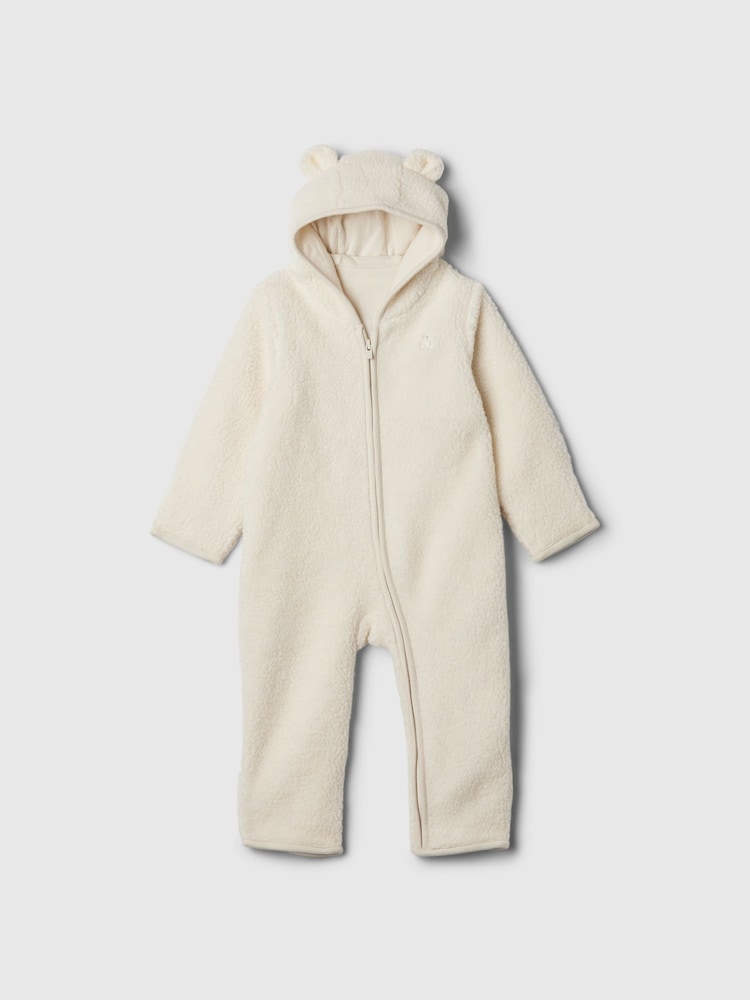 Gap White Sherpa Bear Hooded Footless Pramsuit (Newborn-24mths) - Image 1 of 2