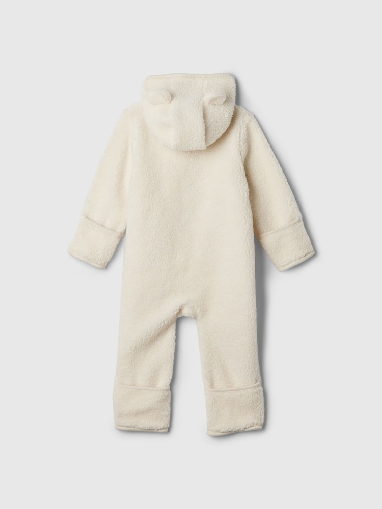 Gap White Sherpa Bear Hooded Footless Pramsuit (Newborn-24mths) - Image 2 of 2