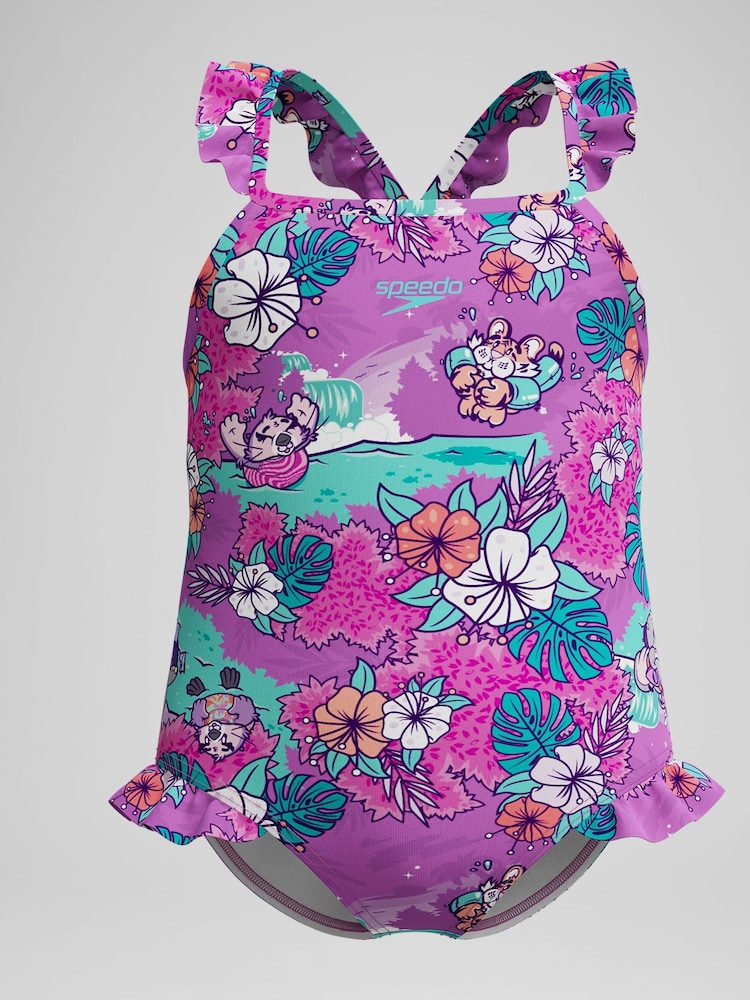 Speedo Learn To Swim Printed Frill Thinstrap Swimsuit - Bild 1 von 5