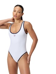 Speedo White Solid Bound Scoop Front Swimsuit - Image 1 of 9