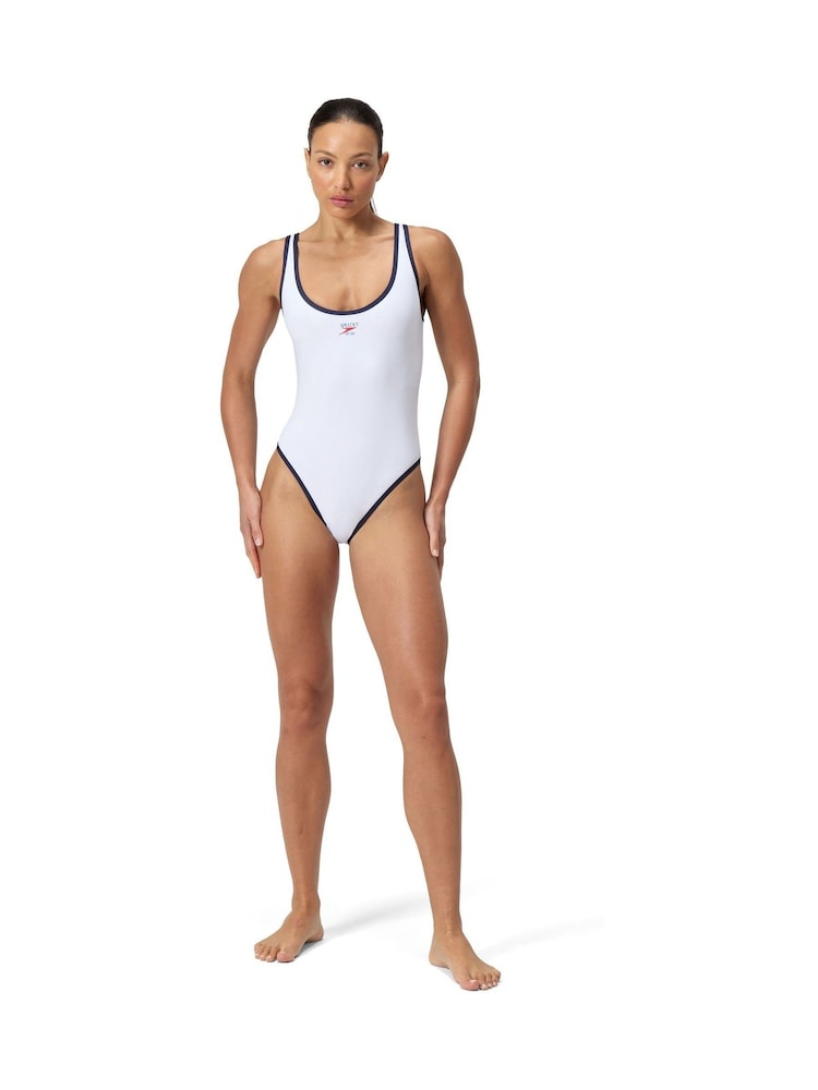 Speedo White Solid Bound Scoop Front Swimsuit - Image 4 of 9