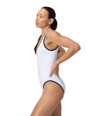 Speedo White Solid Bound Scoop Front Swimsuit - Image 5 of 9