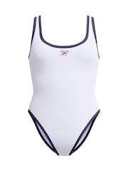Speedo White Solid Bound Scoop Front Swimsuit - Image 6 of 9