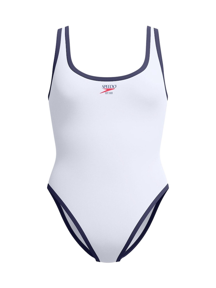 Speedo White Solid Bound Scoop Front Swimsuit - Image 6 of 9