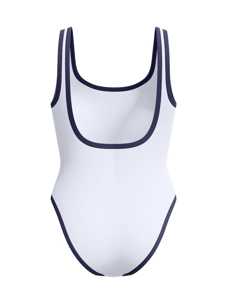 Speedo White Solid Bound Scoop Front Swimsuit - Image 7 of 9