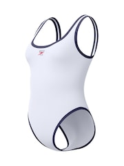 Speedo White Solid Bound Scoop Front Swimsuit - Image 9 of 9