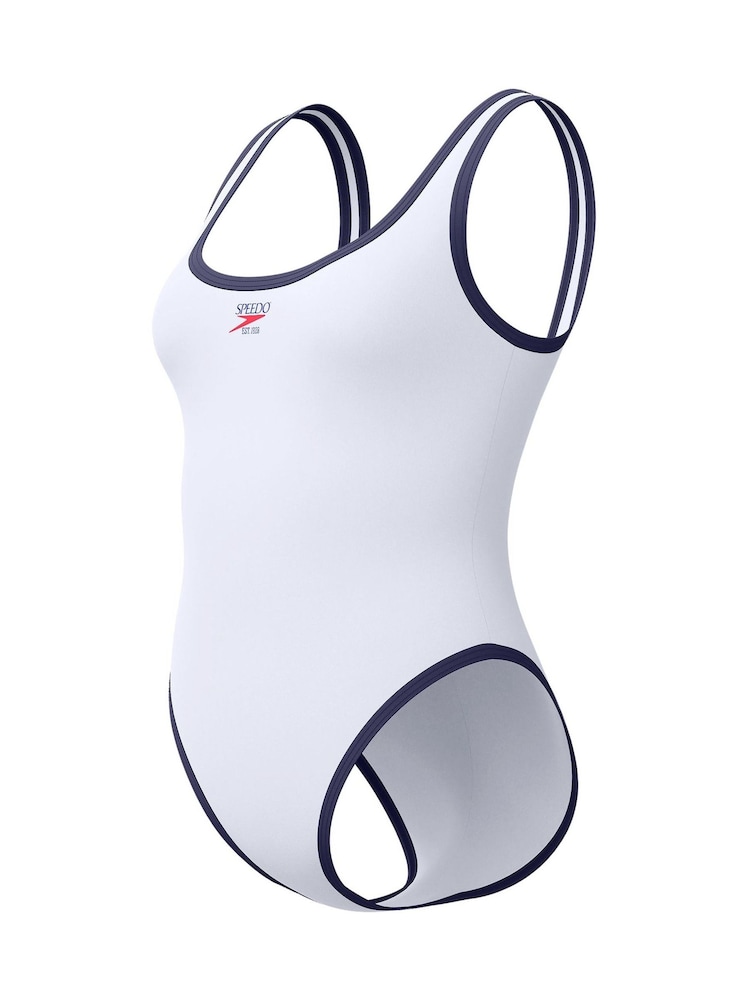 Speedo White Solid Bound Scoop Front Swimsuit - Image 9 of 9
