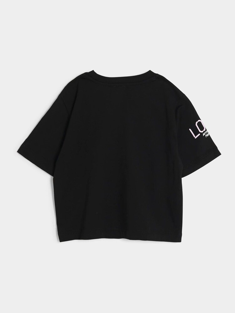 River Island Black Girls Graffiti Rose 100% Cotton T-Shirt - Image 2 of 4