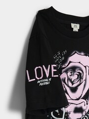 River Island Black Girls Graffiti Rose 100% Cotton T-Shirt - Image 3 of 4