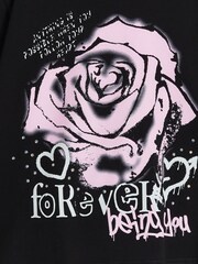 River Island Black Girls Graffiti Rose 100% Cotton T-Shirt - Image 4 of 4