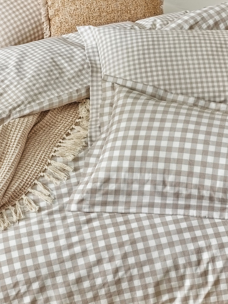 Yard Natural Barton Check 100% Cotton Gingham Style Duvet Cover Set - Image 3 of 4