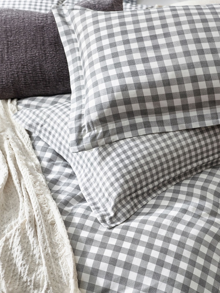 Yard Grey Barton Check 100% Cotton Gingham Style Duvet Cover Set - Image 3 of 4