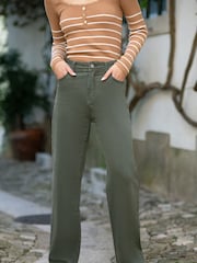 Yumi Green Stretch Canvas Wide Leg High Waist Jeans - Image 1 of 5