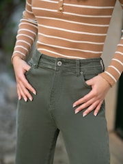 Yumi Green Stretch Canvas Wide Leg High Waist Jeans - Image 2 of 5