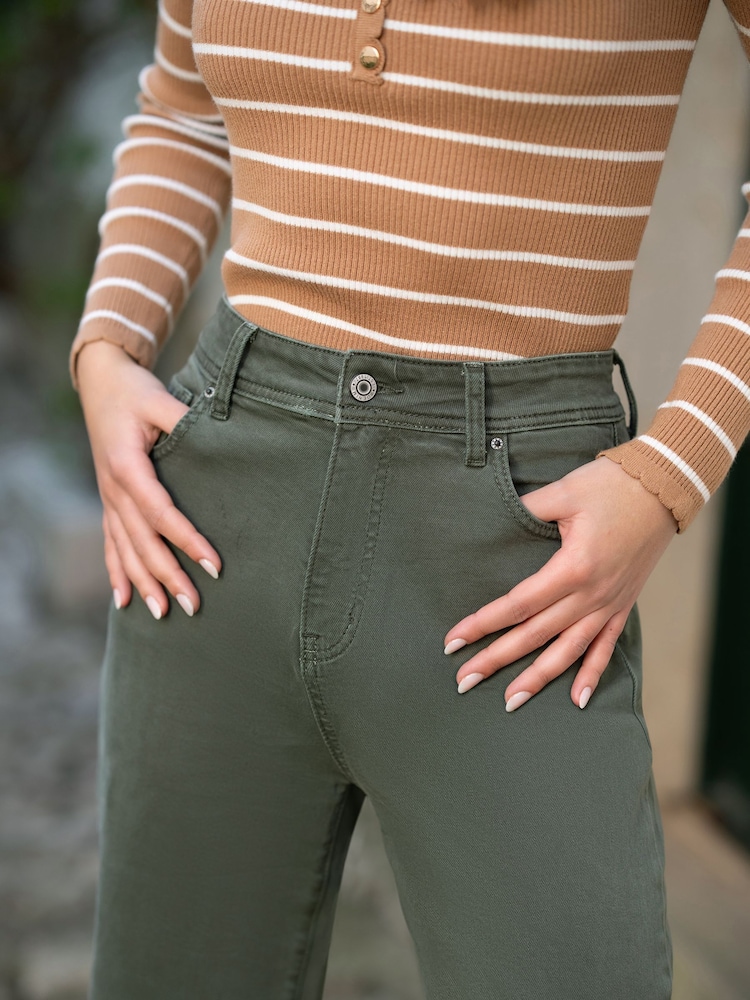Yumi Green Stretch Canvas Wide Leg High Waist Jeans - Image 2 of 5
