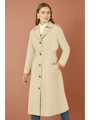 Yumi Brown Belted Long Trench Coat With Belt - Image 1 of 5