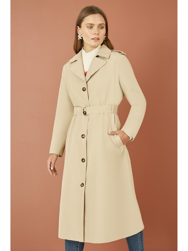 Yumi Brown Belted Long Trench Coat With Belt - Image 1 of 5