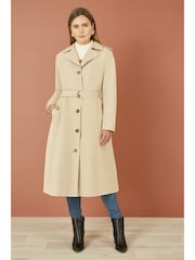 Yumi Brown Belted Long Trench Coat With Belt - Image 2 of 5