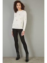 Yumi Cream Foil Star Print Relaxed Fit Jumper - Image 2 of 4