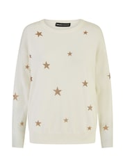 Yumi Cream Foil Star Print Relaxed Fit Jumper - Image 4 of 4