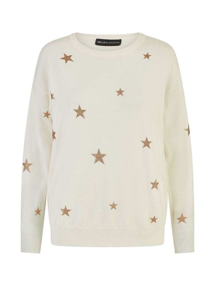 Yumi Cream Foil Star Print Relaxed Fit Jumper - Image 4 of 4