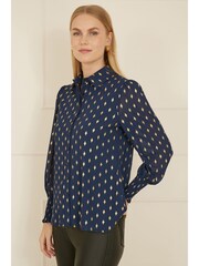 Yumi Blue Diamond Foil Print Top With Ruched Cuff - Image 1 of 5