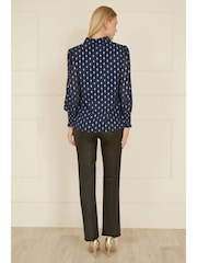 Yumi Blue Diamond Foil Print Top With Ruched Cuff - Image 3 of 5