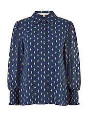 Yumi Blue Diamond Foil Print Top With Ruched Cuff - Image 5 of 5