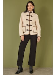 Yumi Cream Borg Jacket With Faux Leather Button Details - Image 2 of 5