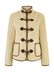 Yumi Cream Borg Jacket With Faux Leather Button Details - Image 5 of 5