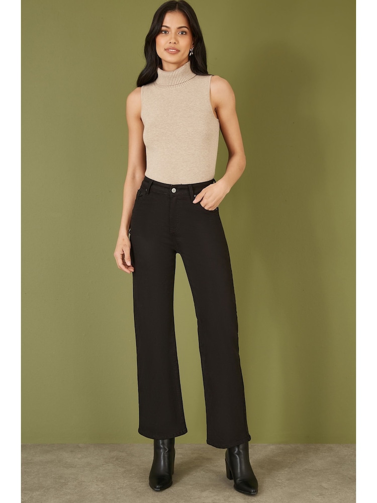 Yumi Black Stretch Canvas Wide Leg High Waist Jeans - Image 1 of 5