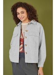 Yumi Grey Woven Shacket With Oversize Pockets - Image 2 of 5