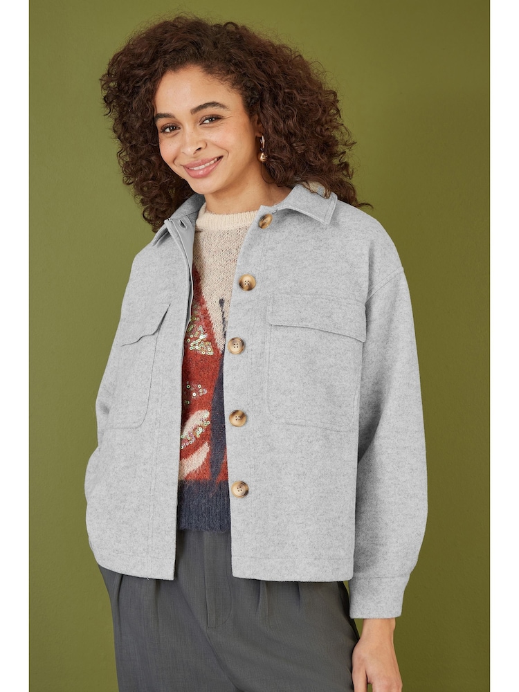 Yumi Grey Woven Shacket With Oversize Pockets - Image 2 of 5