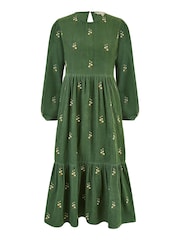 Yumi Green Long Sleeve 100% Cotton Midi Dress With Floral Print Embroidery - Image 4 of 4