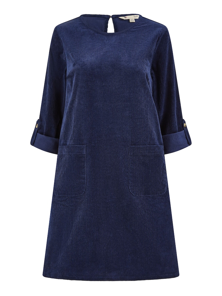 Yumi Blue Corduroy Tunic Dress With 3/4 Sleeves And Pockets - Image 5 of 5