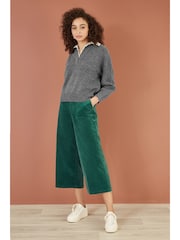 Yumi Green Corduroy Cropped Wide Leg Trousers With Pockets - Image 1 of 4