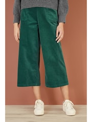 Yumi Green Corduroy Cropped Wide Leg Trousers With Pockets - Image 2 of 4
