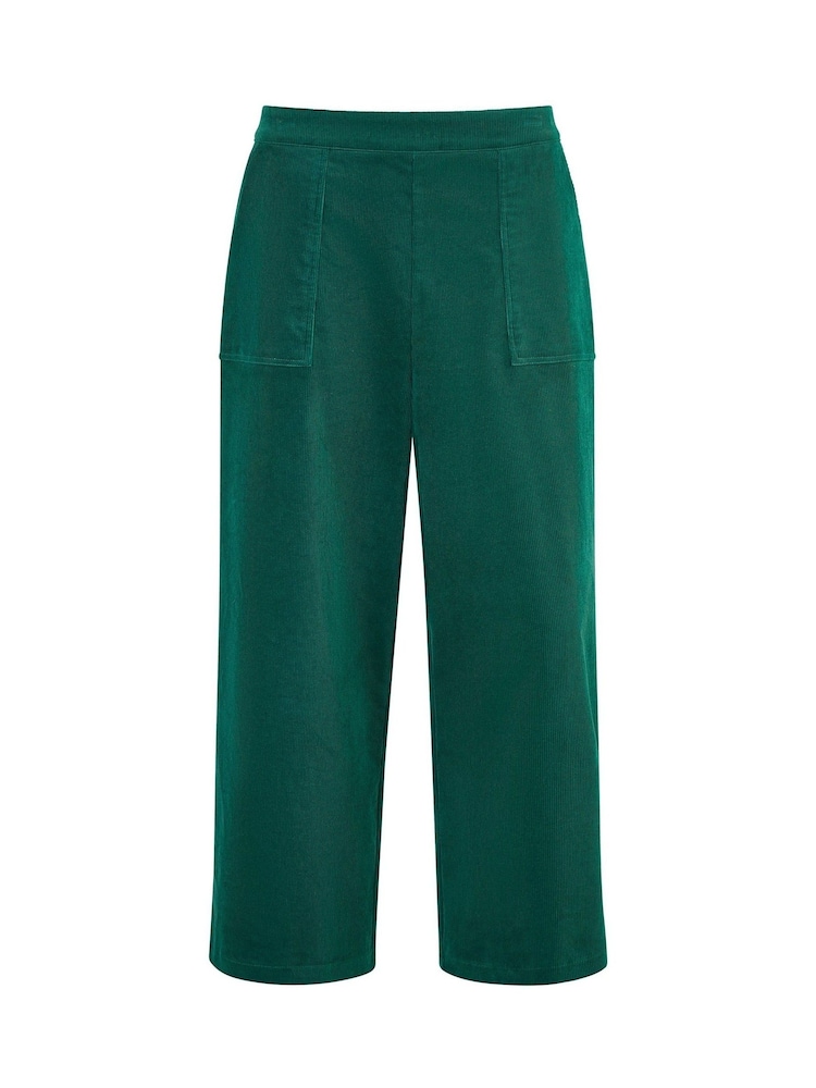 Yumi Green Corduroy Cropped Wide Leg Trousers With Pockets - Image 4 of 4