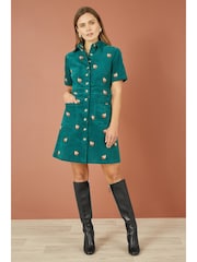 Yumi Blue Corduroy Shirt Dress With All Over Fox Embroidery - Image 2 of 4